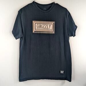 Grizzly Griptape Mens Medium Black Faded Box Logo Skate Tee Cotton Streetwear